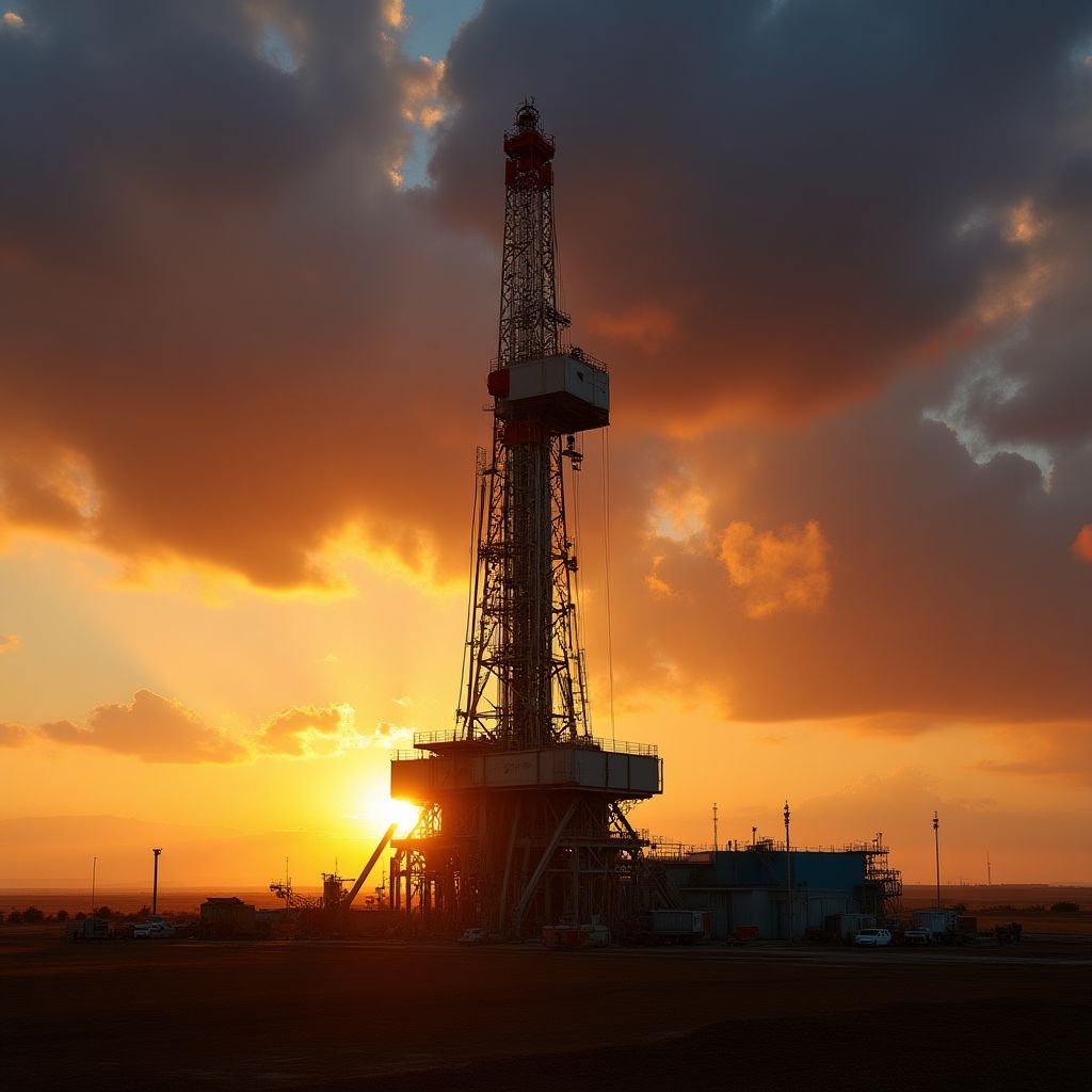 Plataforma de YPF en Vaca Muerta al amanecer