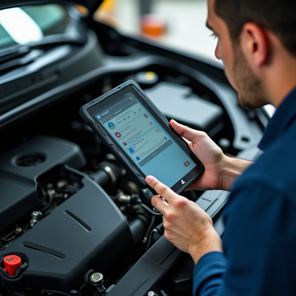 Técnico de YPF Boxes realizando un diagnóstico de motor