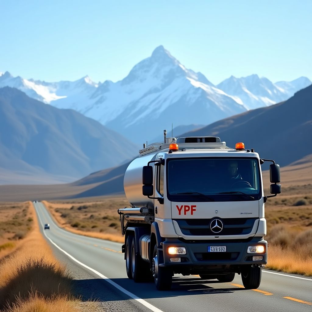 Camión cisterna de YPF en una ruta patagónica